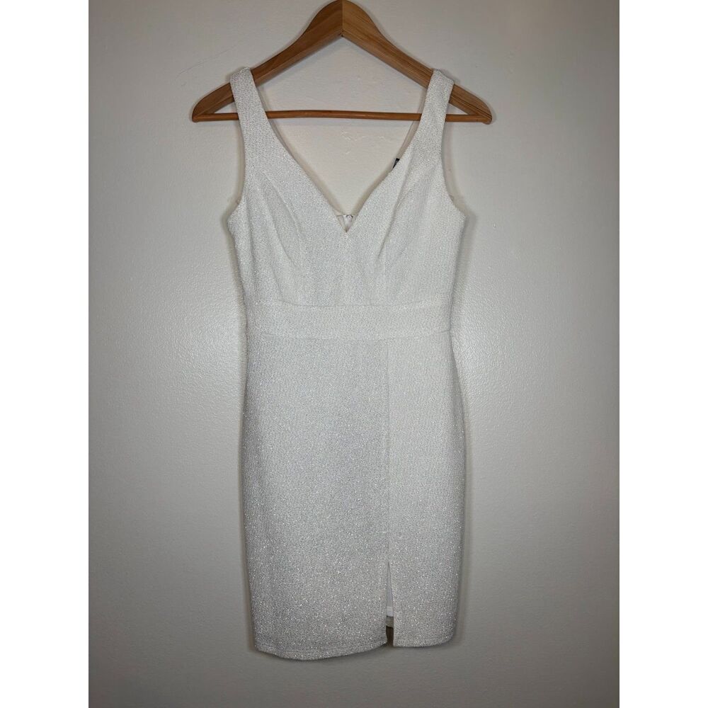 Homecoming White/Silver Sparkle Dress With Slit